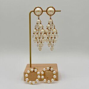 FAUX Pearl & Crystal Earrings (2 Pairs) | Statement Chandelier & Beaded Hoops